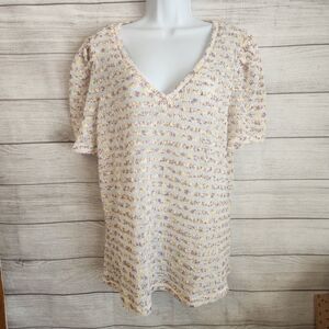 BloomChic L Cream Textured V Neck Top Soft Feminine NWT cottagecore Romantic